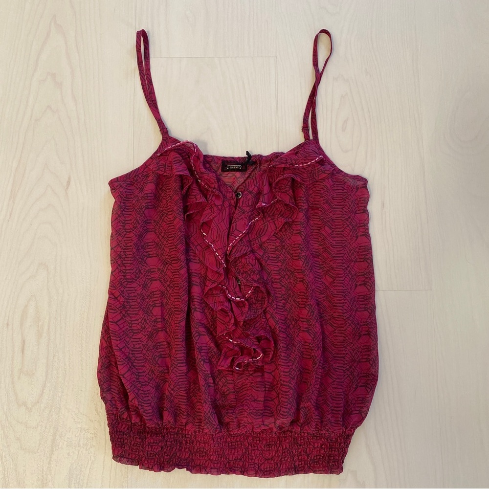 Guess Sheer Ruffle Cami  top with beading